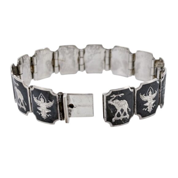 Vintage Siam Sterling Silver 925 Black Niello Link Bracelet 6.25" - Picture 8 of 11